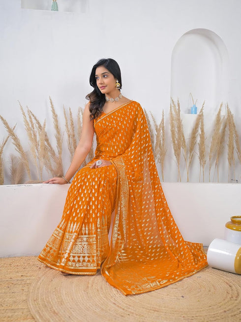 Samah Georgette Bandhani Pink Saree