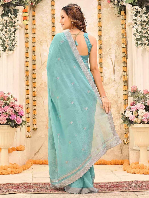 Vasthrlay Embroidery Pink Saree