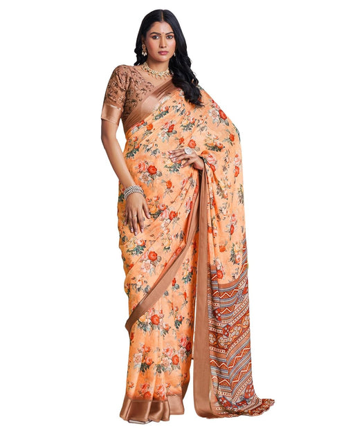 Vasthrlay Georgette Printed Unstitched Multicolor Saree