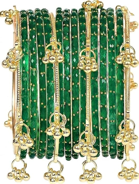 JPS Viral Kashmiri Ghungroo Gold-Plated Glass Bangles Set