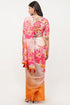 Vasthrlay Peach Pink Multi Print Design Linen Ready To Wear Saree For Women