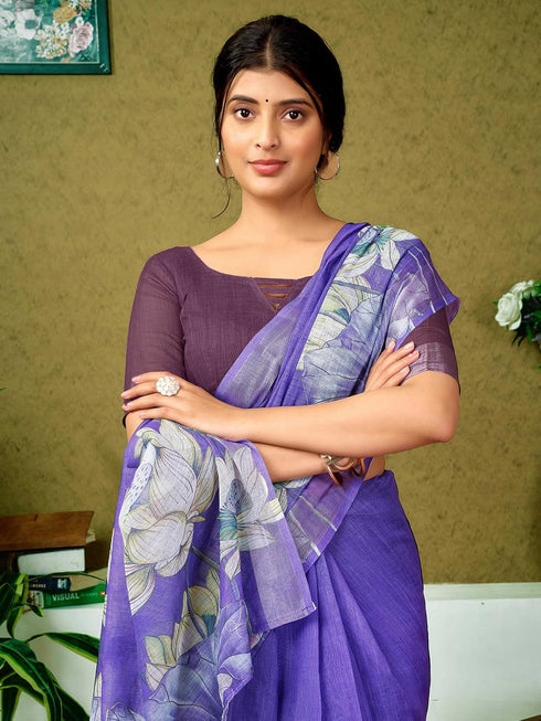 Vasthrlay Digital Printed Unstitched Pink Saree