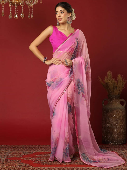 Vasthrlay Georgette Printed Unstitched Maroon Saree