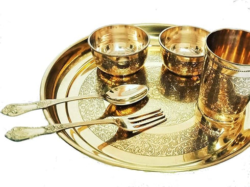 PURE Brass Floral Thali Set - 6 Pieces