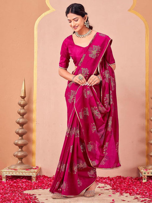 Vasthrlay Vichitra Printed Unstitched Maroon Saree