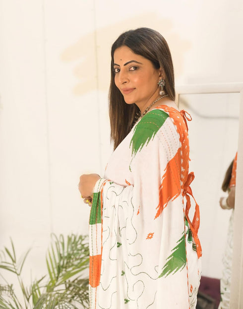 Vasthrlay Republic Tricolor Unstitched Multicolor Saree