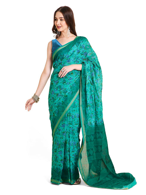 Vasthrlay Cotton Printed Mulmul Blue Saree