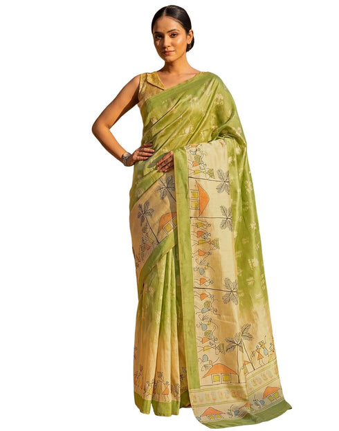 Vasthrlay Womens Printed Unstitched Navy Blue Saree
