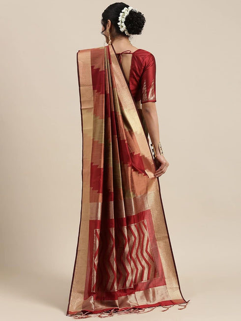 Vasthrlay Banarasi Unstitched Rust Ethnic Wear