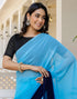 Vasthrlay Womens Georgette Blue Saree With Black Unstitched Blouse Piece