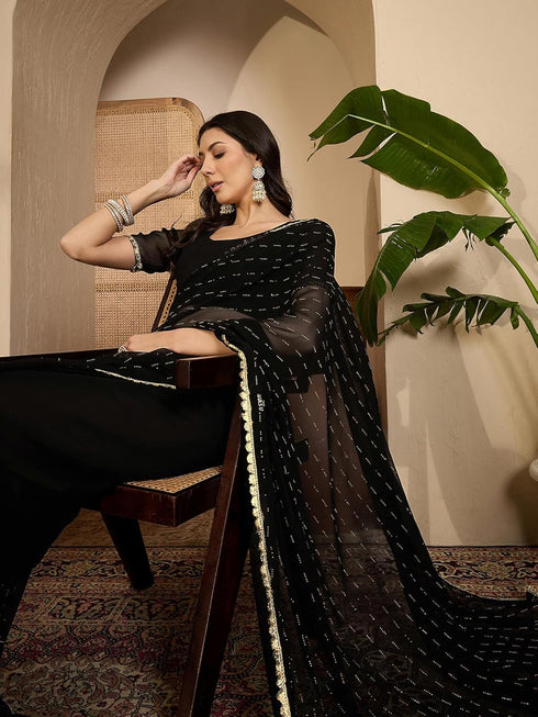 Vasthrlay Printed Black Saree
