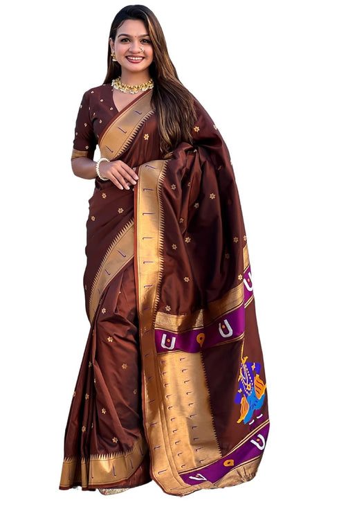 Vasthrlay Kanjivaram Paithani Unstitched Mahendi Ethnic Wear