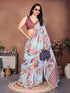 Vasthrlay Powder Blue Digital Print Linen Ready To Wear Saree