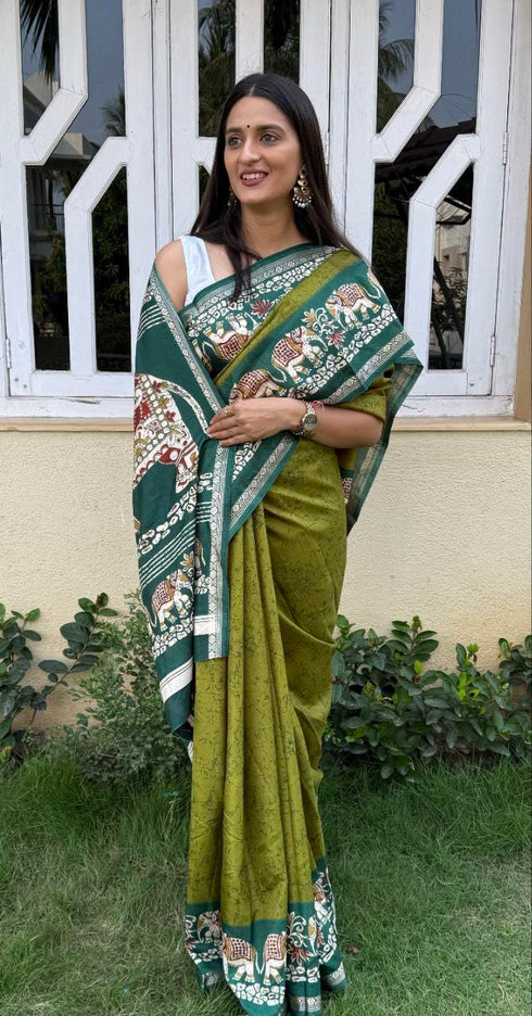 Vasthrlay Kalamkari Elephant Contrast