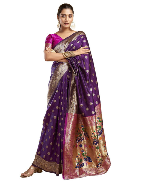 Vasthrlay Jacquard Paithani Unstitched Teal Saree