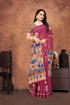 Vasthrlay Pure Linen Cotton Saree with Kalamkari Print Border