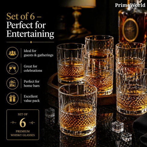 PrimeWorld Signature Crystal Whiskey Glasses Set of 6 pcs