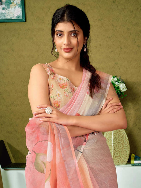 Vasthrlay Digital Printed Unstitched Pink Saree