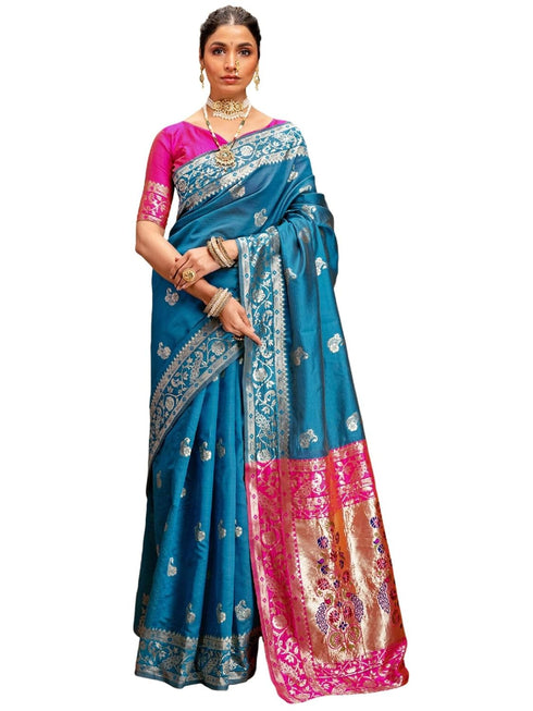 Vasthrlay Banarasi Weaving Navy Navy Blue Saree