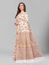 Vasthrlay Cotton Printed Mulmul Cream Saree