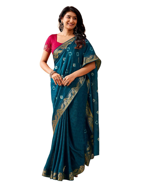 Vasthrlay Weaving Printed Unstitched Maroon Saree