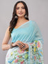 Vasthrlay Blue Printed Linen Saree With Unstitched Blouse Piece