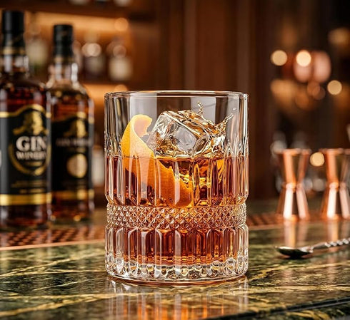 Crystal Whiskey Glasses Set of 6 - 300ml Old Fashioned Cocktail Tumblers