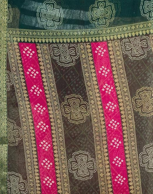 Vasthrlay Chiffon Bandhani Unstitched Yellow Saree