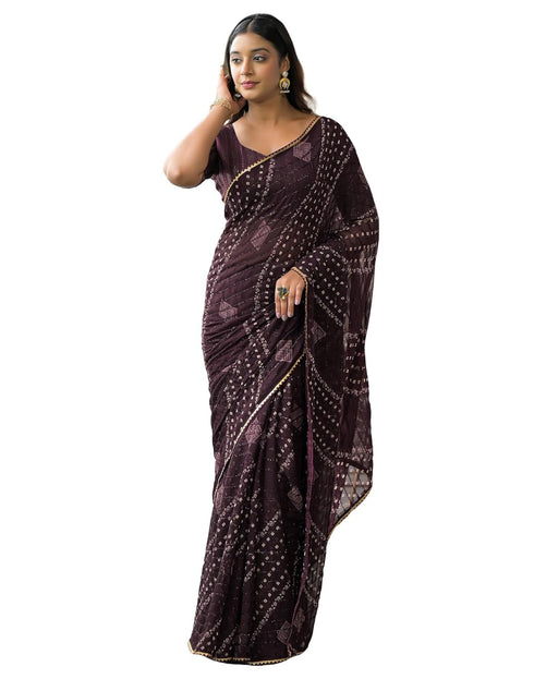 Vasthrlay Georgette Bandhani Unstitched Maroon Saree