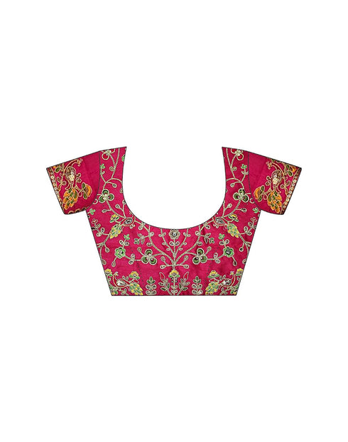 Vasthrlay Bandhani Printed Georgette Sequence Lace Scalloped Border Rani Pink Saree with Unstitched Blouse Piece