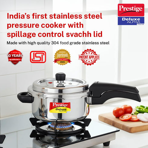 Prestige Stainless Steel Deluxe Alpha Svachh Outer Lid Pressure Cooker