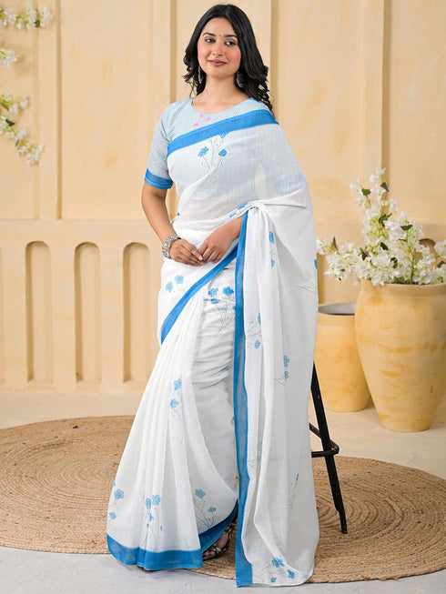 Vasthrlay Womens Printed Unstitched Peach Saree