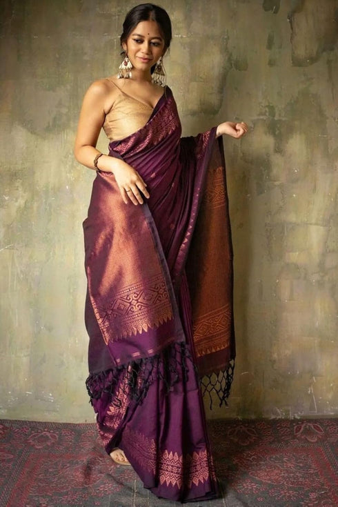 Vasthrlay Kanjivaram Cotton Lavender Ethnic Wear