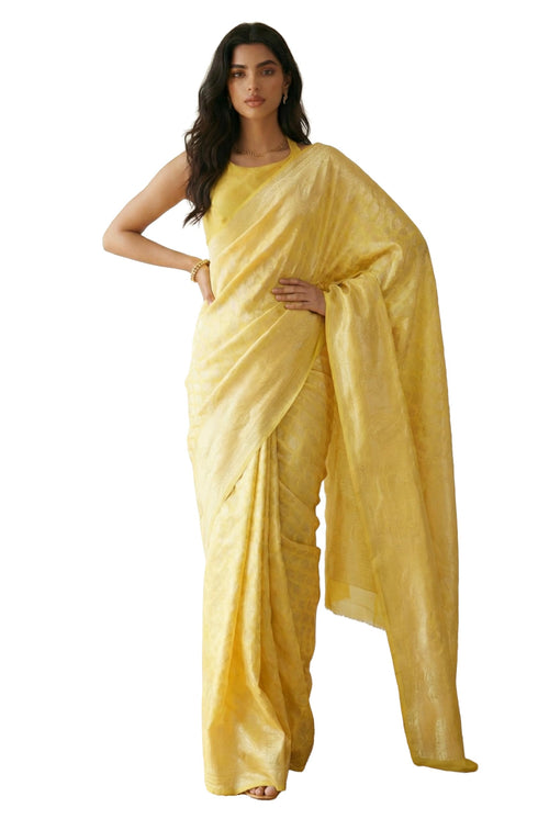 Vasthrlay Yellow Jacquard Saree