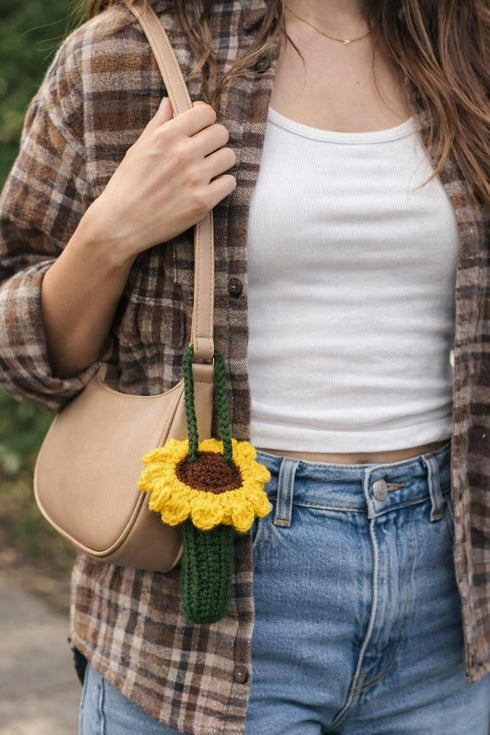 Handmade Crochet Sunflower Lipstick Holder for Purse