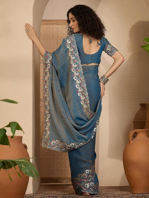 Vasthrlay Scalloped Embroidery Off Saree