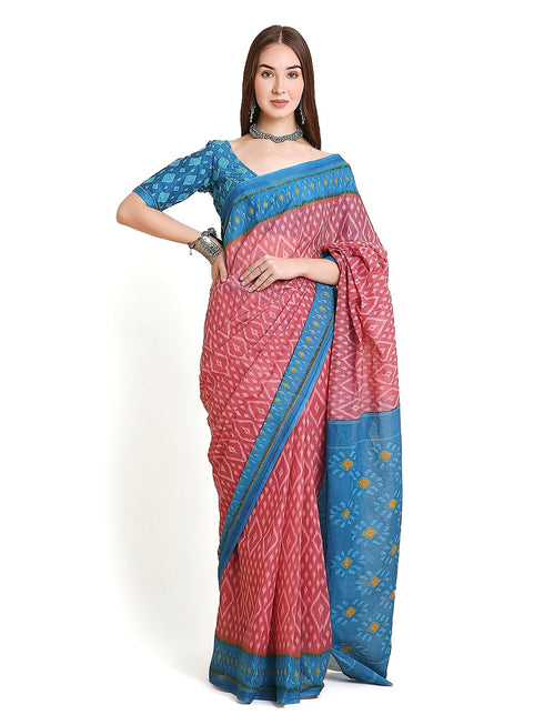 Vasthrlay Cotton Printed Mulmul Blue Saree