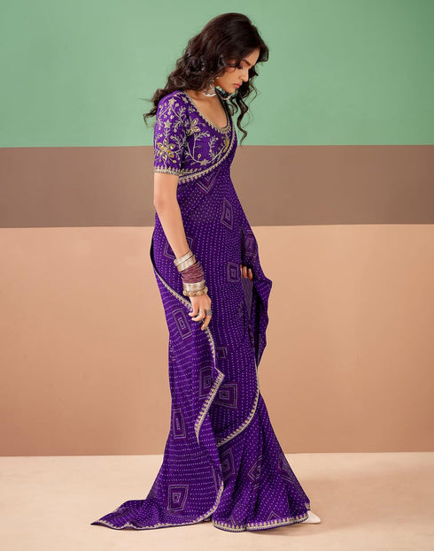 Vasthrlay Georgette Embroidery Unstitched Dark Green Saree