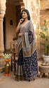 Vasthrlay Beige Striped| Floral| Solid Print Design Linen Saree With Solid Unstitched Linen Blouse Piece