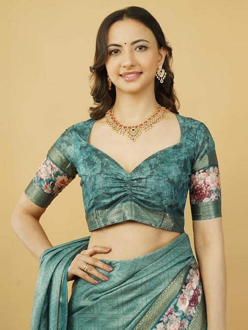 Vasthrlay Green1 Polyester Saree With Unstitched Blouse Piece