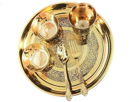 PURE Brass Floral Thali Set - 6 Pieces