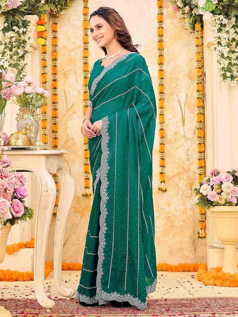 Vasthrlay Georgette Embroidery Wine Saree