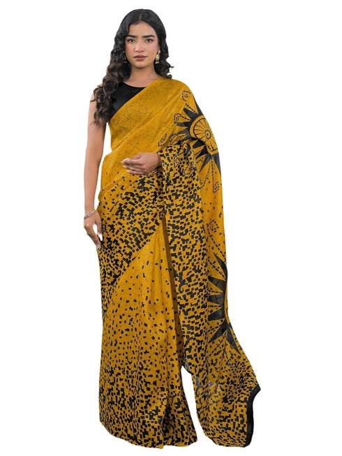 Vasthrlay Printed Tassels Unstitched Khaki Saree