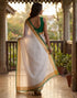 Vasthrlay Womens Printed White Saree With Green Unstitched Blouse Piece