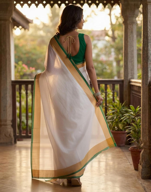Vasthrlay Womens Printed Unstitched Olive Green Saree