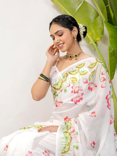 Vasthrlay Printed White1 White Saree