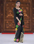 Vasthrlay Womens Jacquard Black Multi Saree With Unstitched Blouse Piece