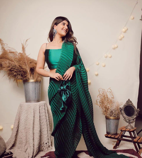 Vasthrlay Crushed Pleated Unstitched Ethnic Wear