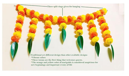 Artificial Fluffy Marigold and Mango Leaves Door Toran