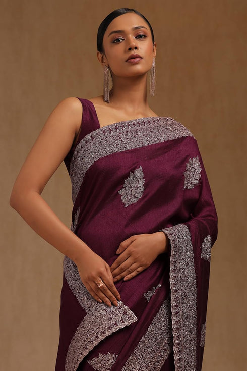 Vasthrlay Magenta Tussar Embroidered